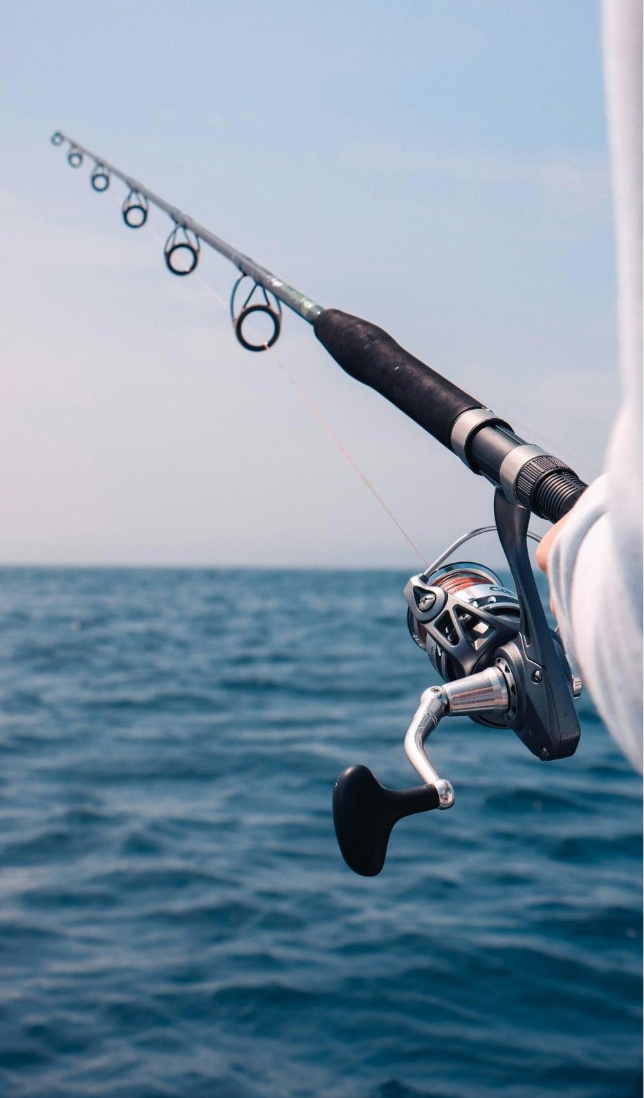 Sport fishing pole over the ocean