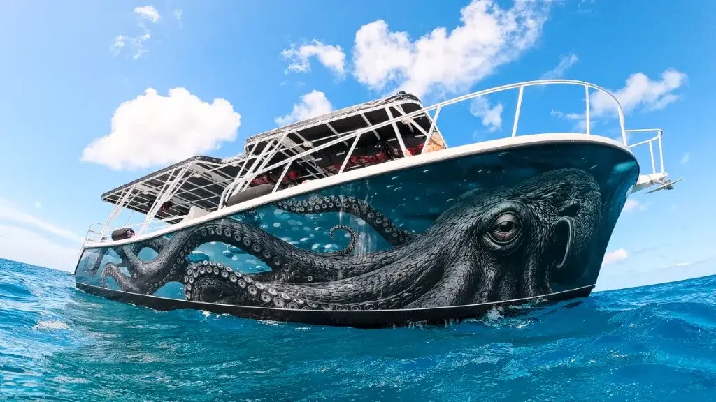 Illuminate Waikiki glass-bottom vessel with octopus hull artwork